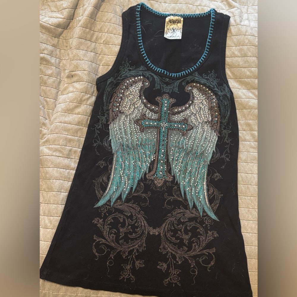 🦋Black and Blue Embellished Tank Top
